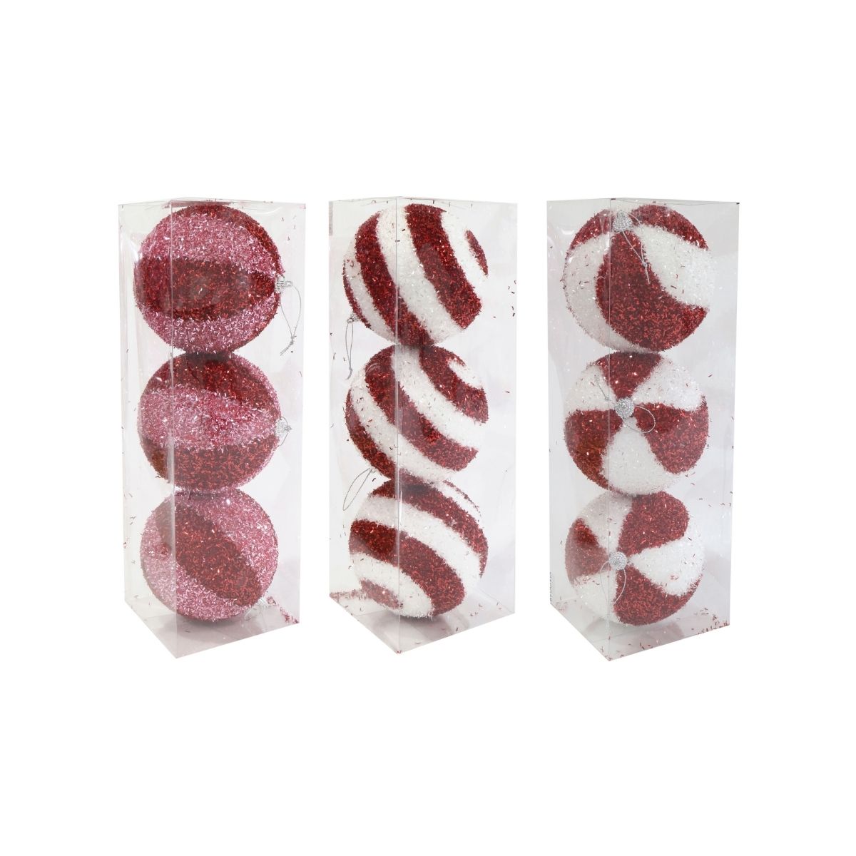 Christmas Candycane Tinsel Bauble 12cm 3pk Assorted