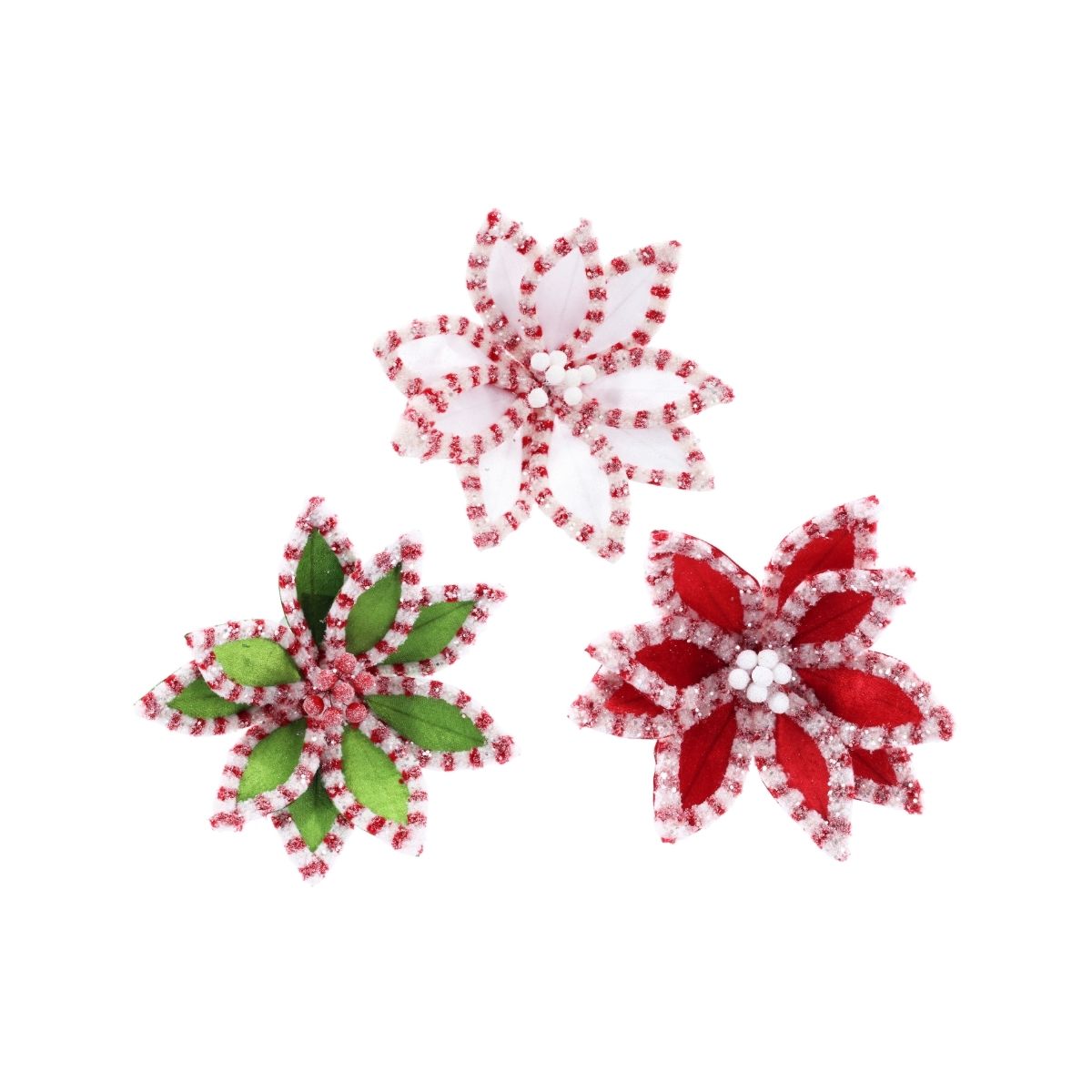 Christmas Plush Edged Poinsettia Clip Assorted