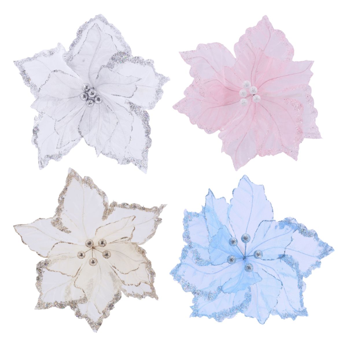Christmas Organza Pastel Poinsettia Clip Assorted