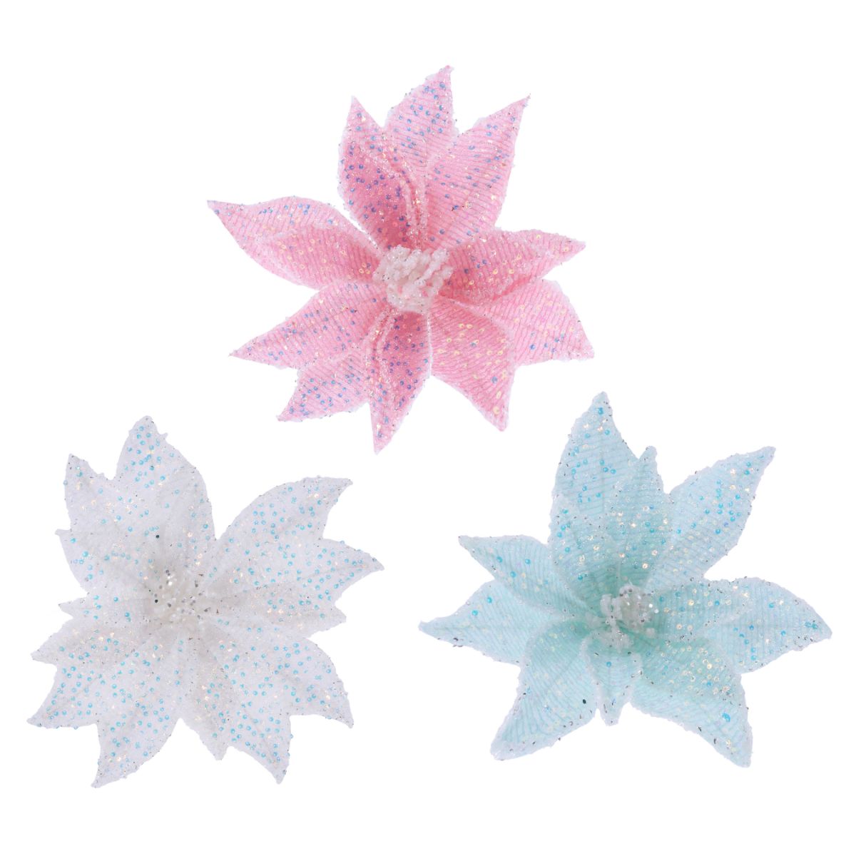 Christmas Iridescent Sequin Poinsettia Clip Assorted
