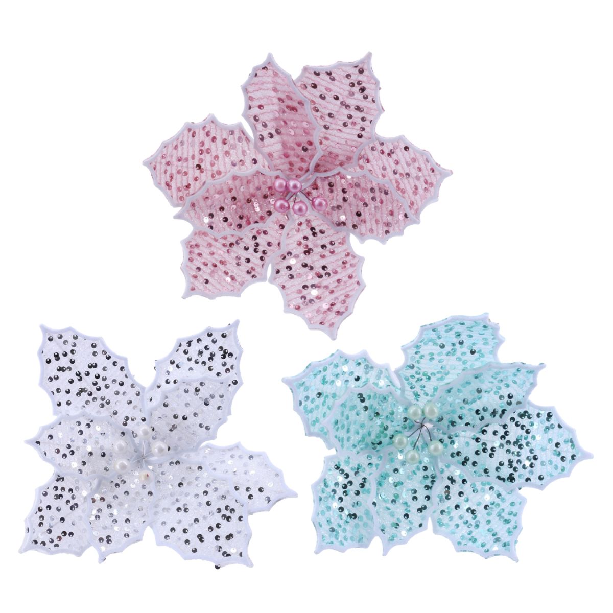 Christmas Poinsettia Sequins Stem Assorted