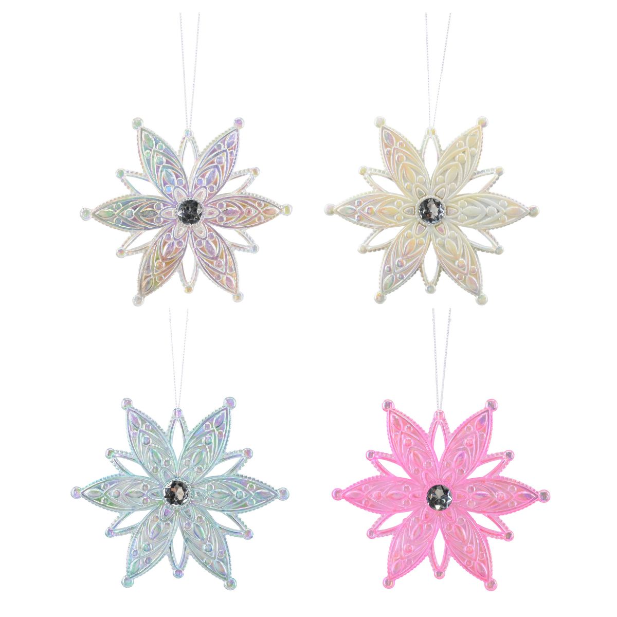 Christmas Hanging Iridescent Poinsettia 13.5cm Assorted