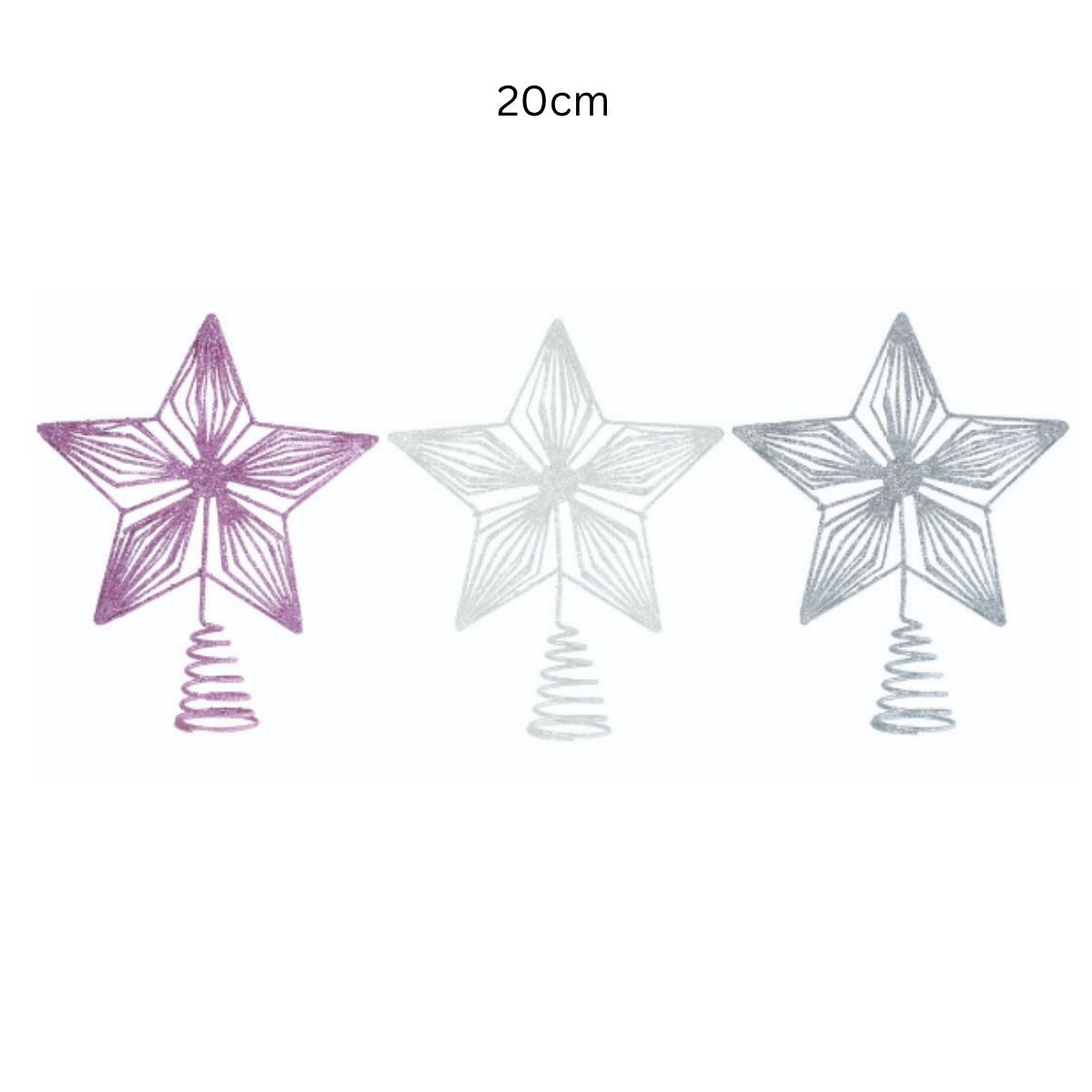 Christmas Star Topper Pastel Glitter 20cm Assorted