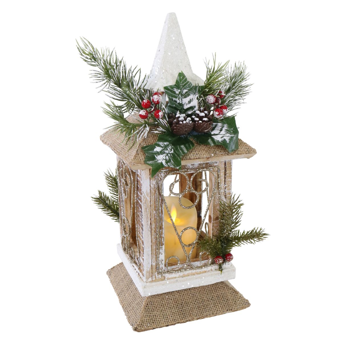 LED Table Lantern Snowy with Decoration