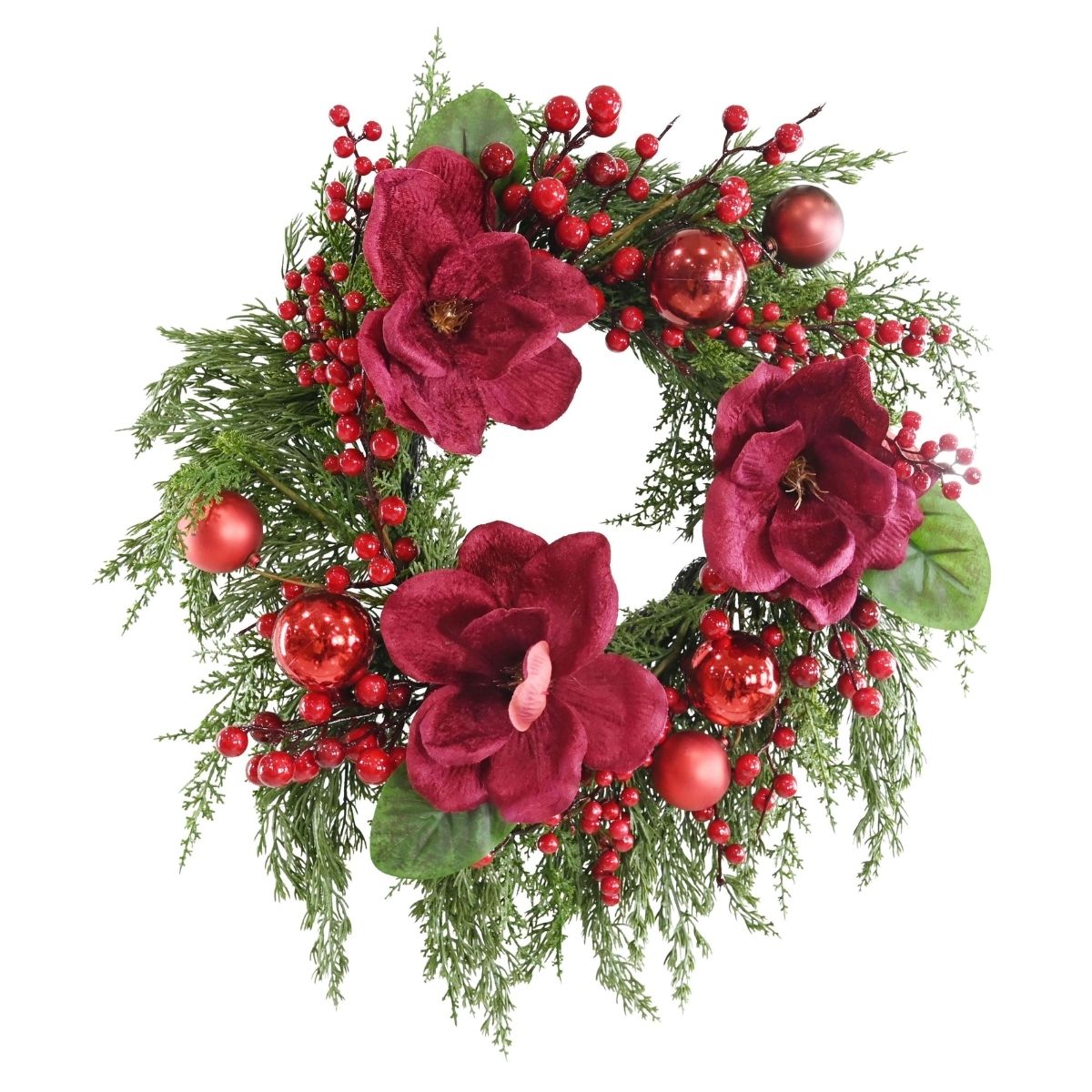 Christmas Wreath Cypress Magnolia Red 50cm Christmas decoration