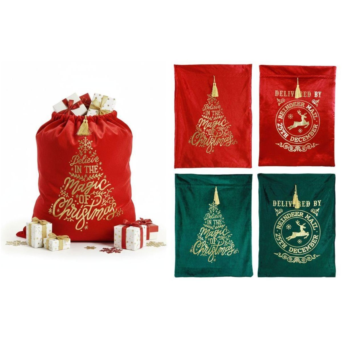 Deluxe Velvet Christmas Sack 62x80cm Assorted - affordable Luxe Heritage Christmas decoration NZ