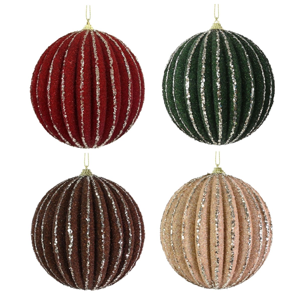 Bauble Textured Rib 12cm Asst - Woodland Velvet Christmas decoration