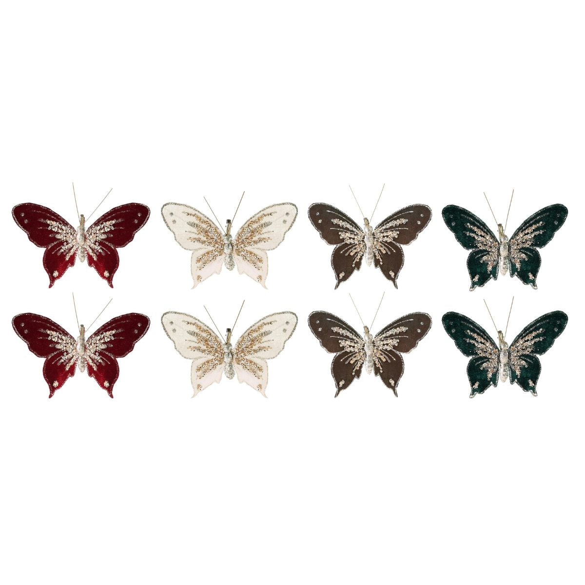 Velvet Butterfly Clip 2pk Asst - Woodland Velvet Christmas decoration