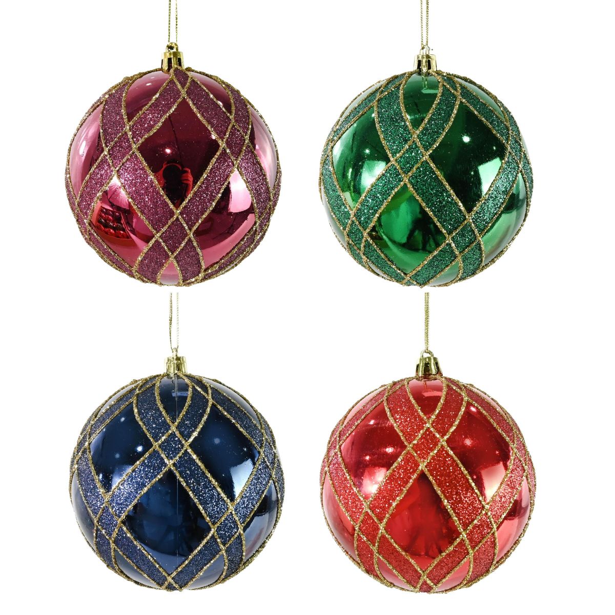 Christmas Bauble Glitter Lattice 10cm Assorted - affordable Luxe Heritage Christmas decoration NZ