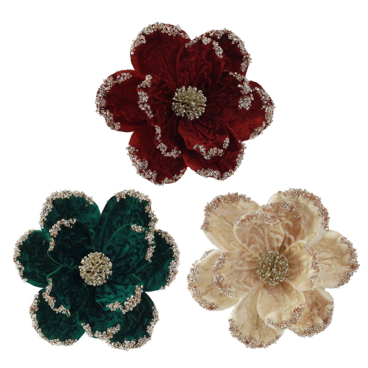 Gilded Edge Magnolia Clip Asst - Woodland Velvet Christmas decoration