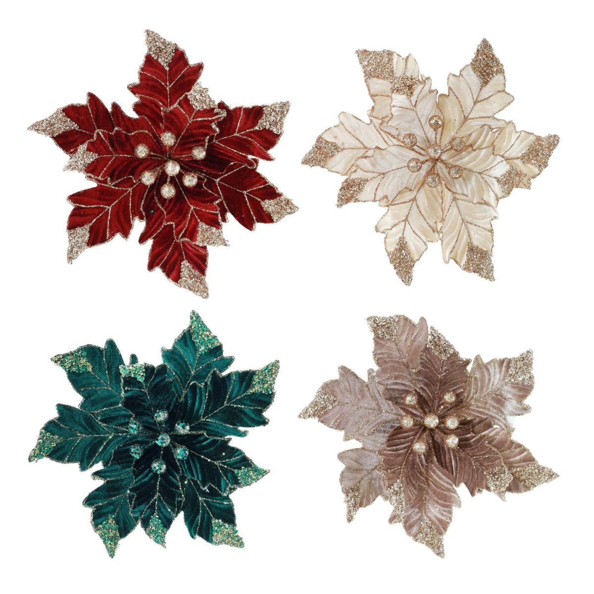 Velvet Truffle Poinsettia Clip Asst - Woodland Velvet Christmas decoration