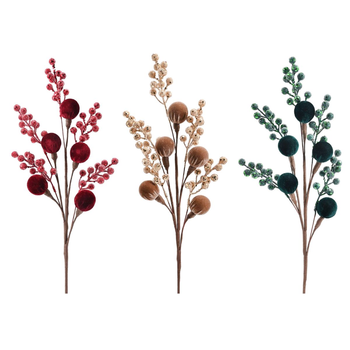 Velvet & Berry Pick 65cm Asst - Woodland Velvet Christmas decoration