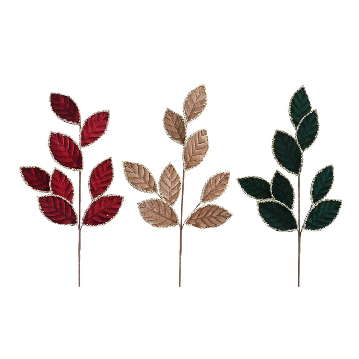 Velvet Leaf Stem 67cm Asst - Woodland Velvet Christmas decoration