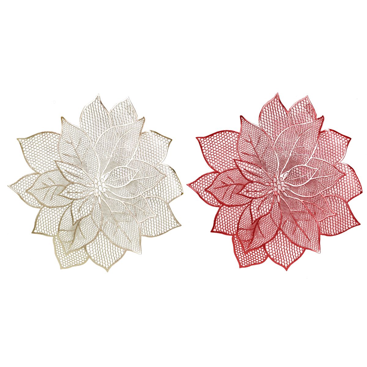 Christmas Metallic Placemat Poinsettia 48cm Assorted