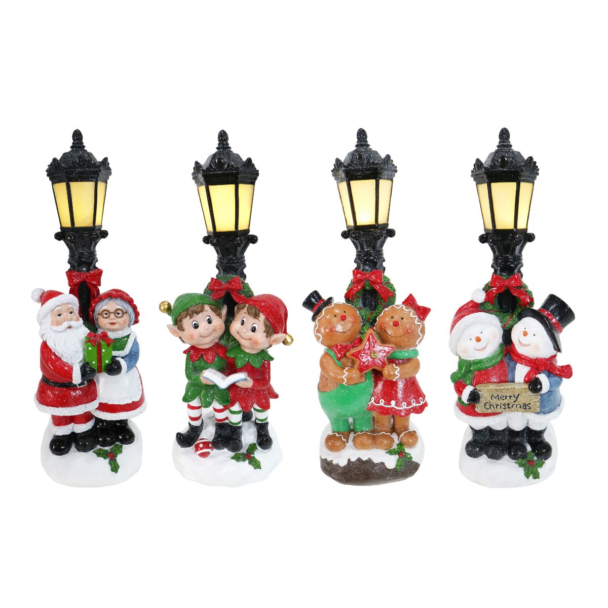 Christmas Light Up Street Lamp Two Figure Scene 36cm Assorted