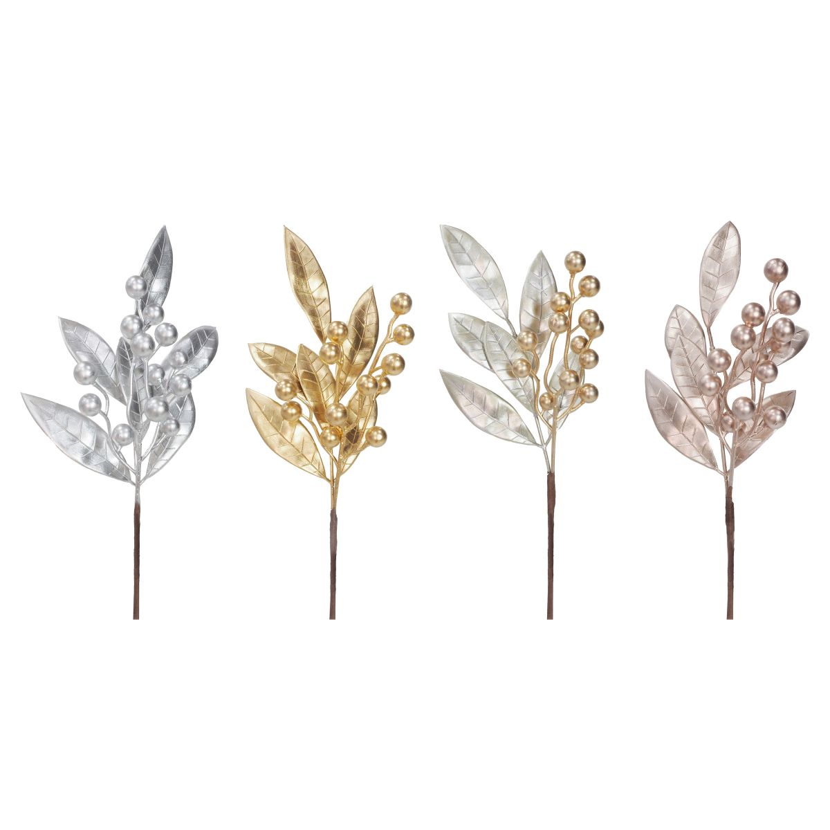 Matte Metallic Berry Leaf Pick 36cm Assorted