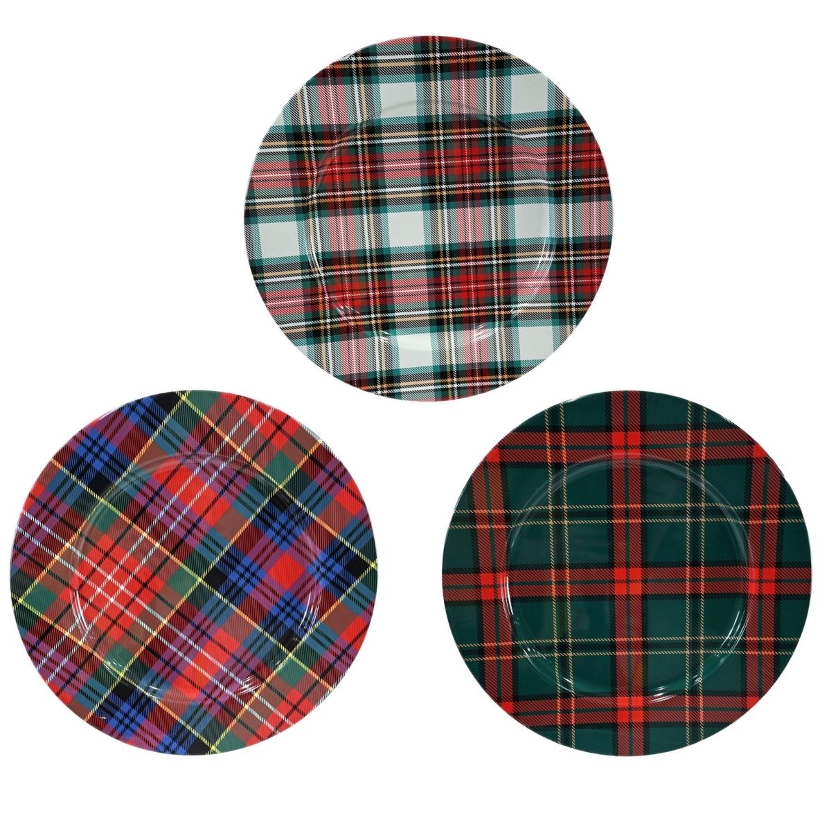 Christmas Metal Tray Tartan 33cm Assorted - affordable Christmas decoration NZ
