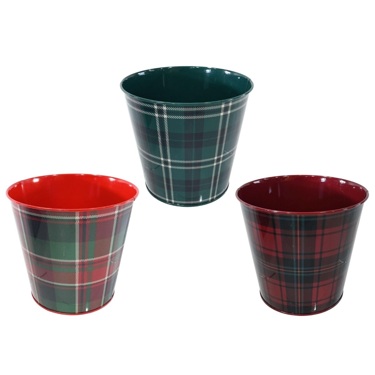 Christmas Tin Bucket Tartan Assorted - affordable Christmas decoration NZ