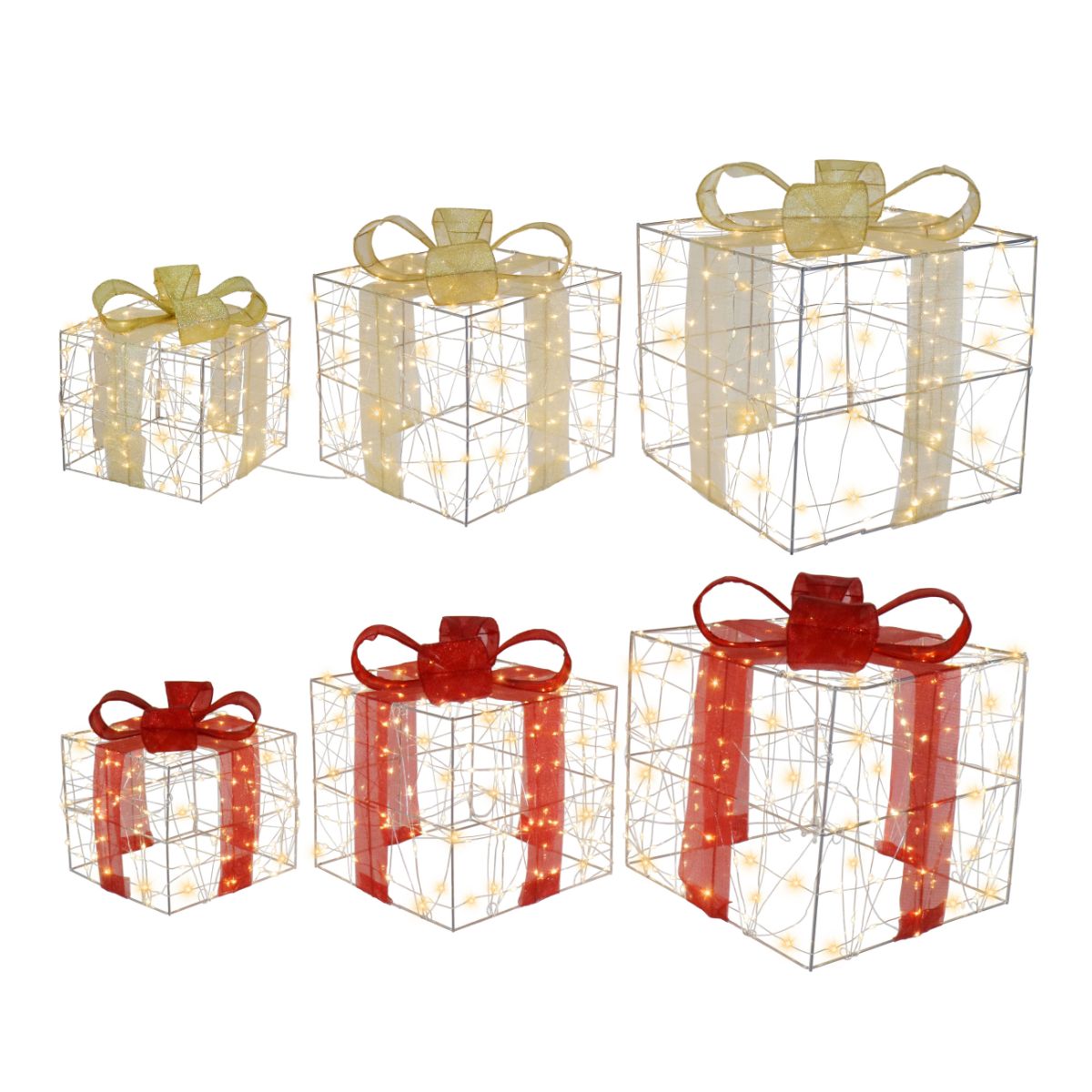 Christmas LED Starry Wire Presents Mesh Ribbon 3pc Assorted