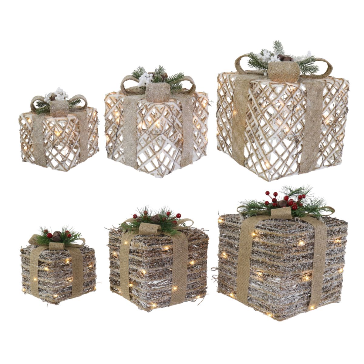 LED Berry Pine Presents Nutbell Topper 3pc Assorted
