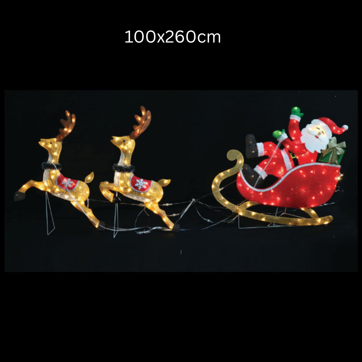 Christmas LED Mesh Tinsel Reindeers Santa Sleigh Twinkle