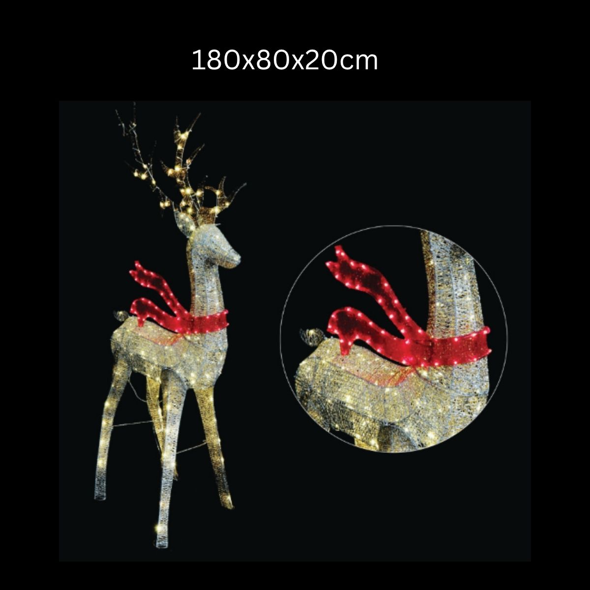 Christmas LED Glitter Thread Giant Gold Reindeer Twinkle 180cm