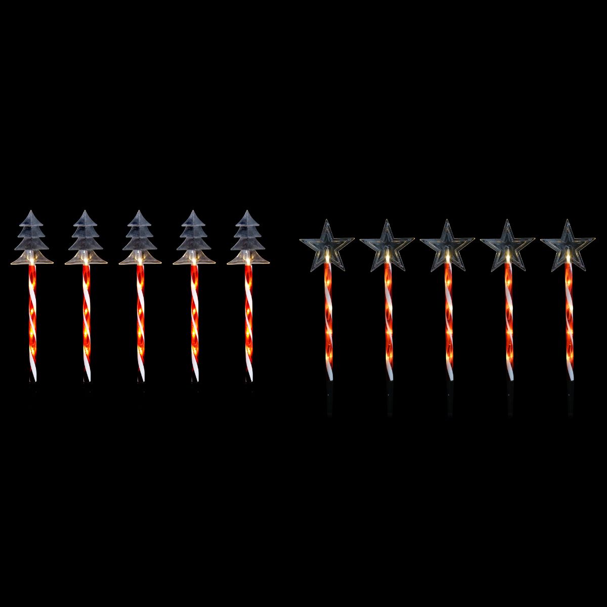 Christmas Solar LED Candy Tree/star Path Lights 5pk Assorted