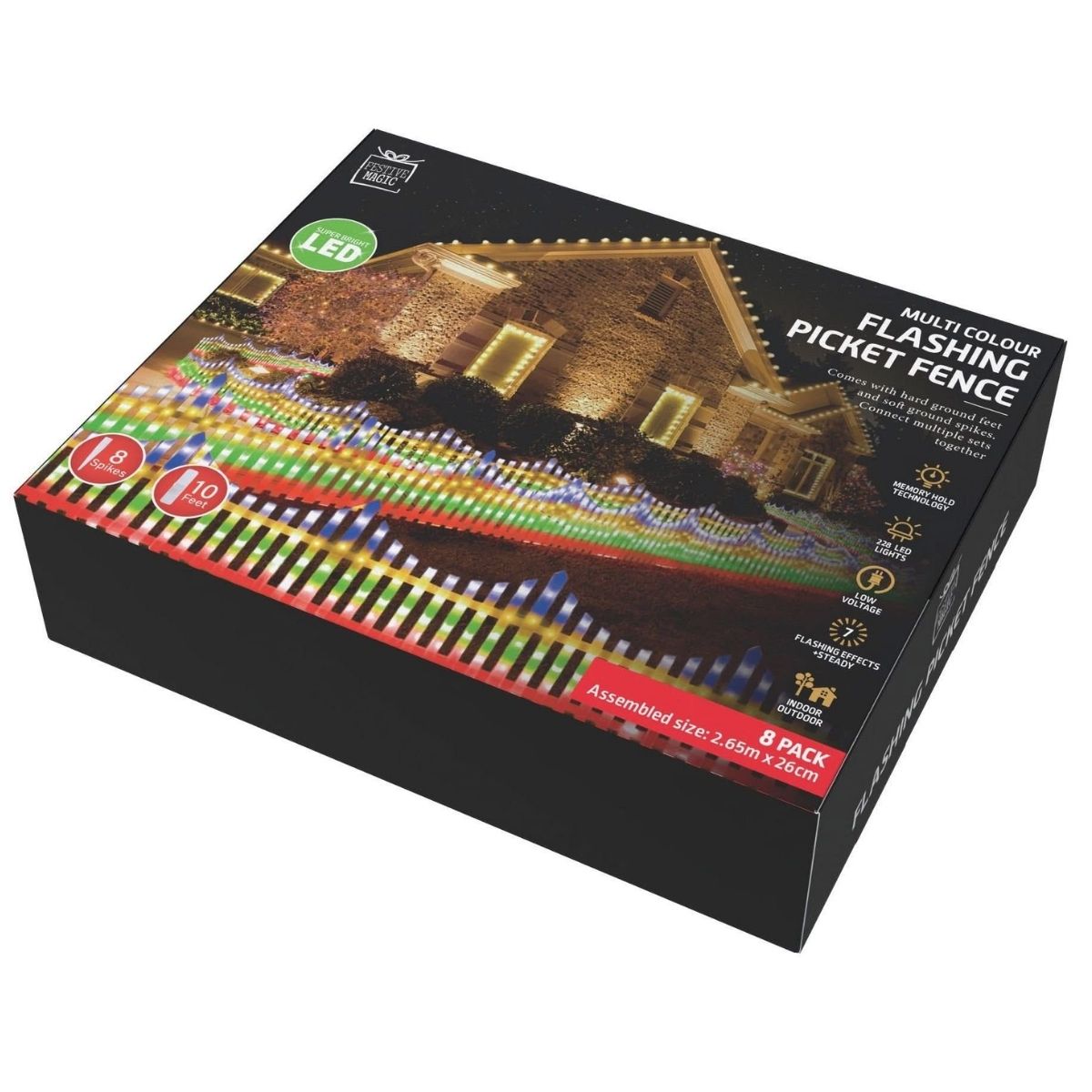Christmas Lit Picket Fence 8pk Multi Colour - Christmas Collective NZ