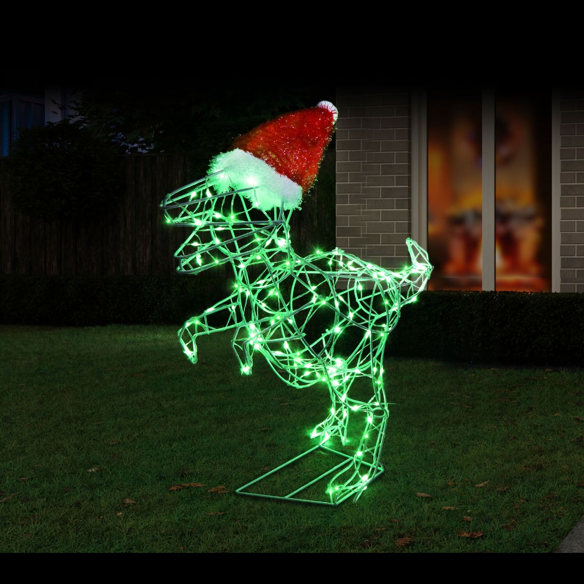 Christmas LED T-Rex Green with Santa Hat
