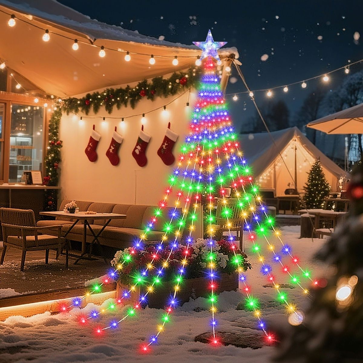 Christmas Solar Tentpole Light with Star 3m Multi - Christmas Collective NZ