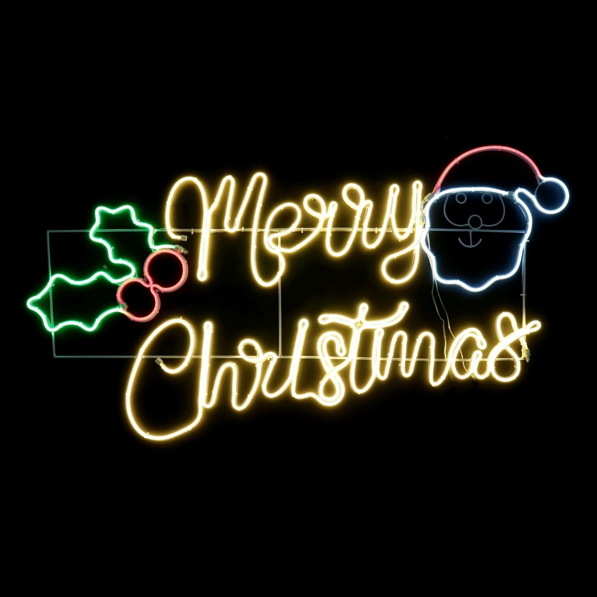 Neon Light Merry Christmas Holly Santa Flashing - Christmas Collective NZ