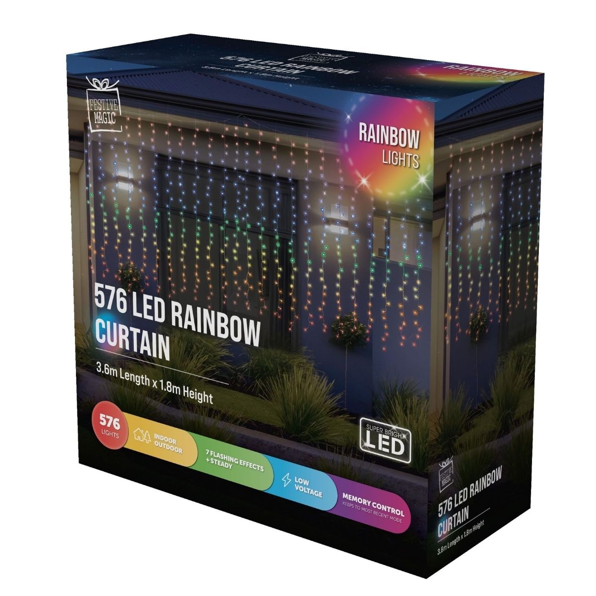 Christmas LED Rainbow Curtain 360x180cm - Christmas Collective NZ