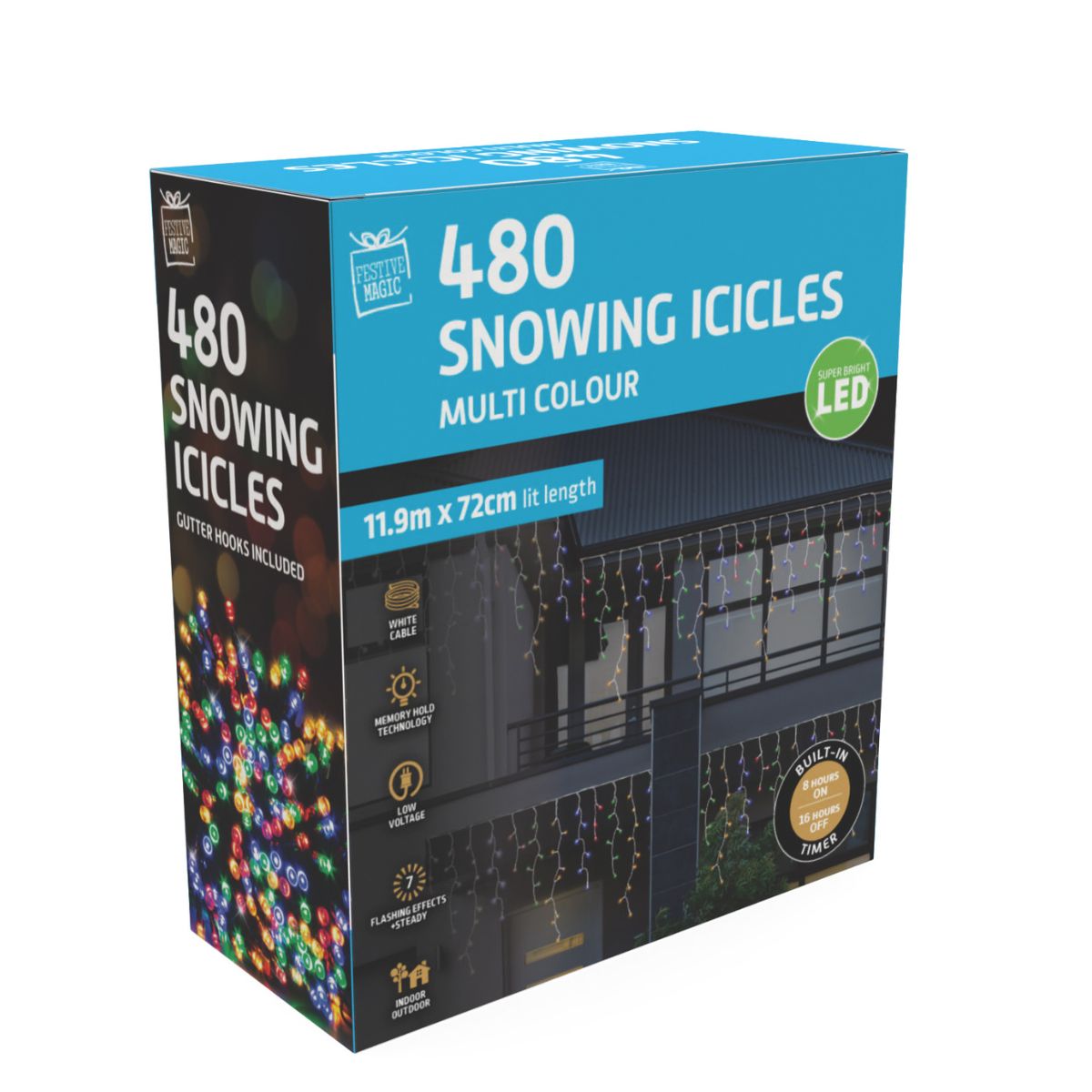 LED Snowing Icicle Lights 480 Multi Colour