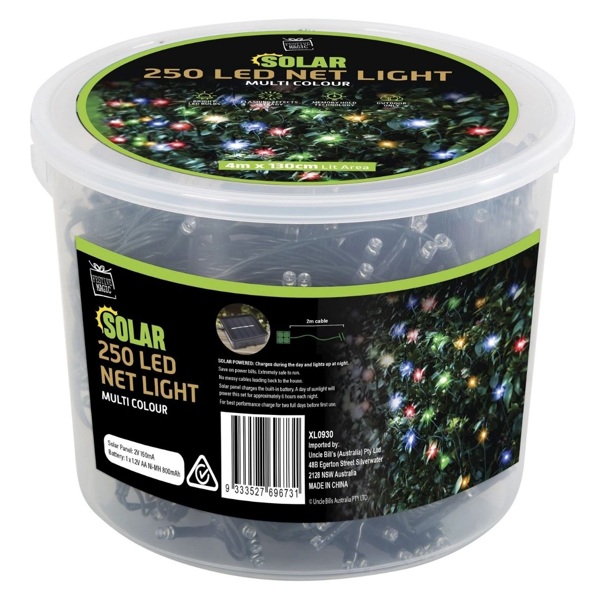 Christmas Solar Net Light 250 Multi Colour - Christmas Collective NZ