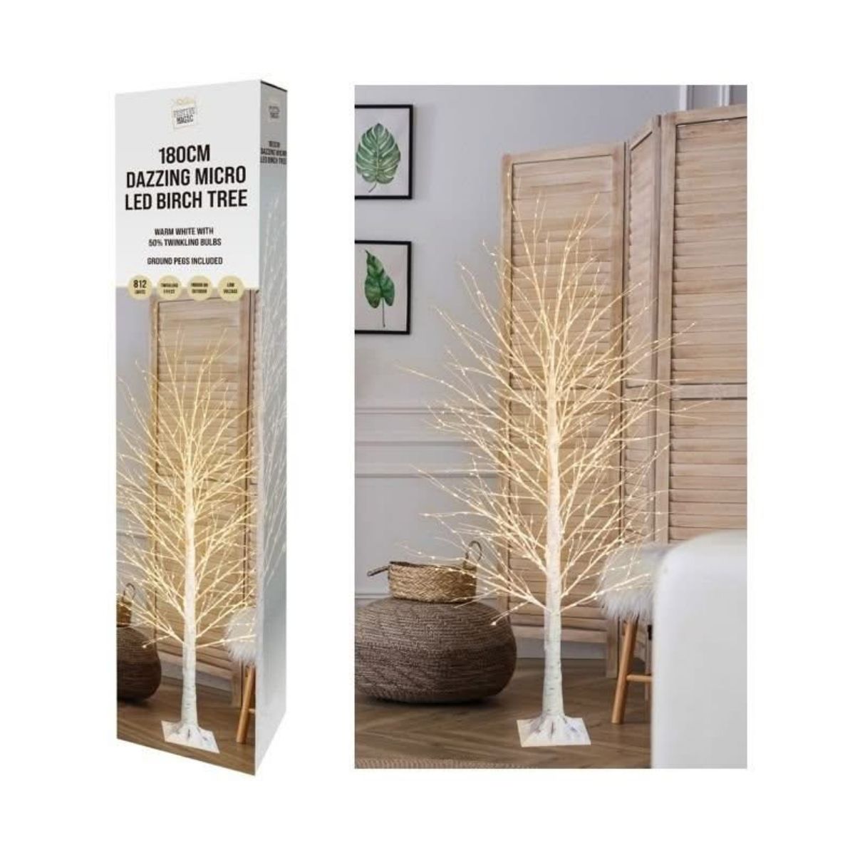 Christmas Dazzling Birch Tree 180cm Warm White - Christmas Collective NZ