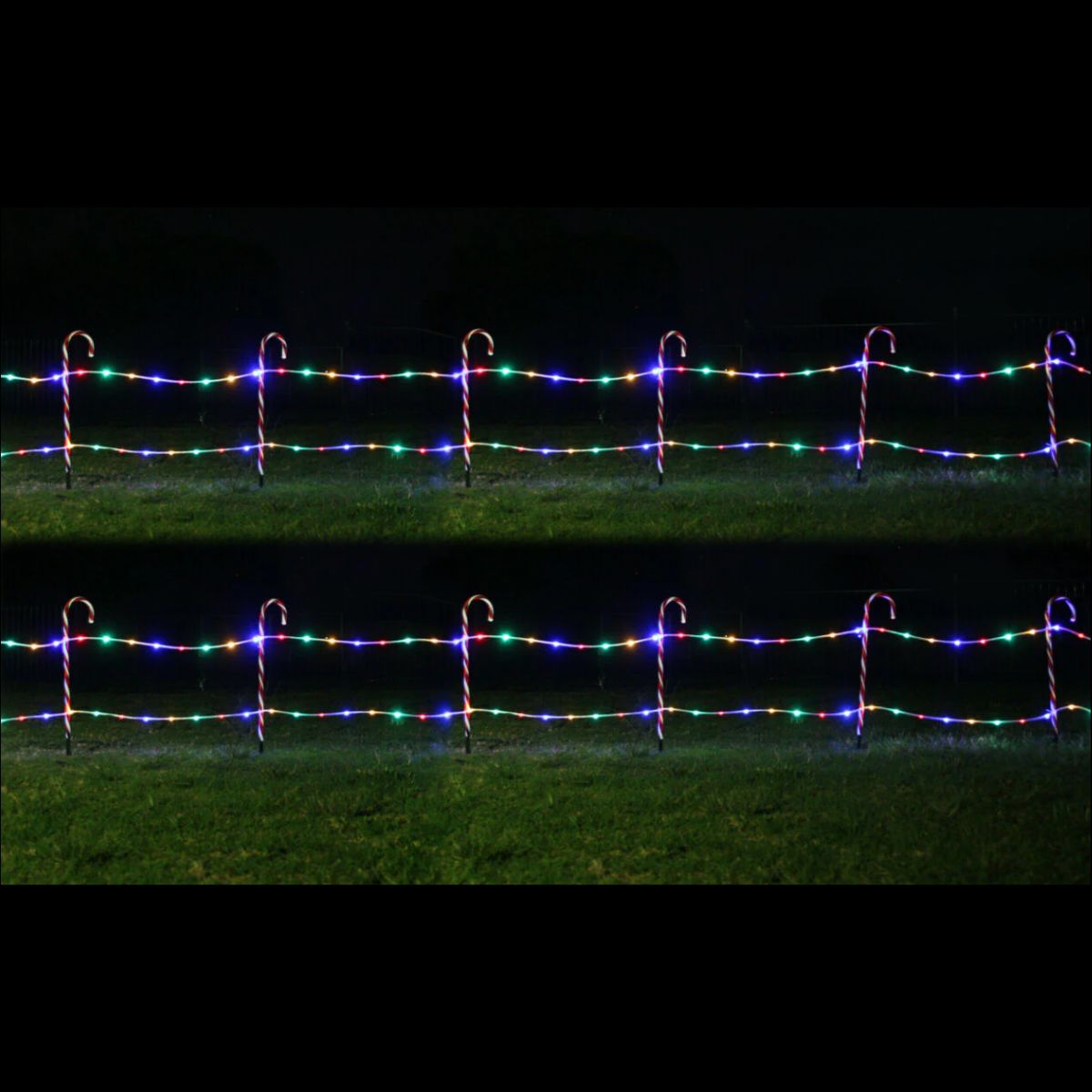 Christmas Solar LED Candy Cane Fence Stakes 12pk