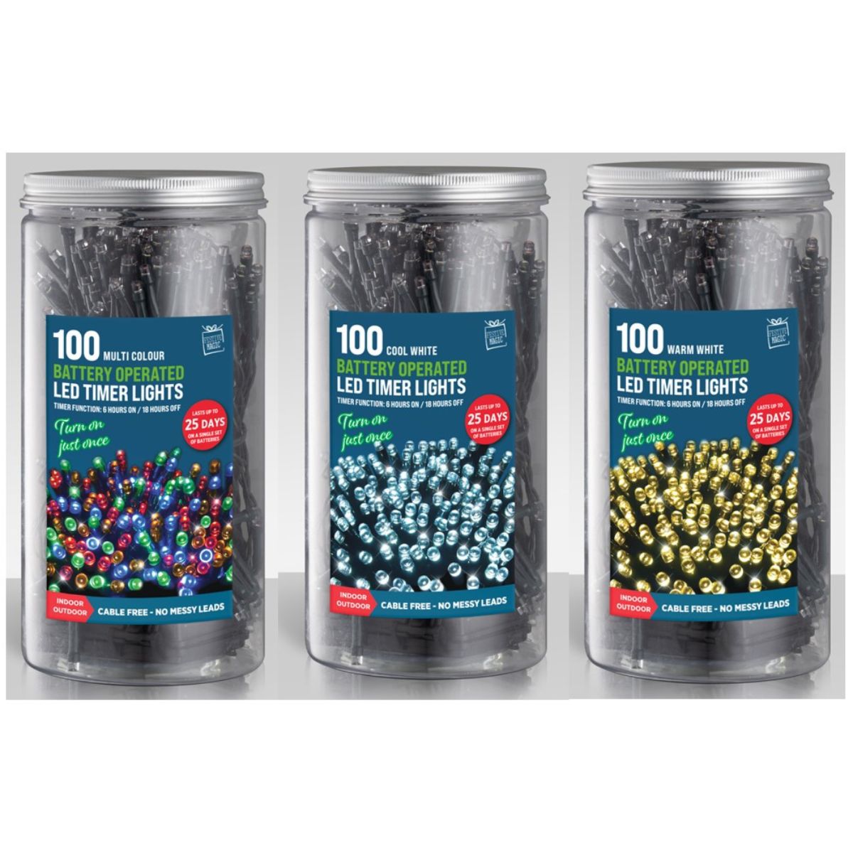 Timer Lights LED 100 B/op in Jar Assorted