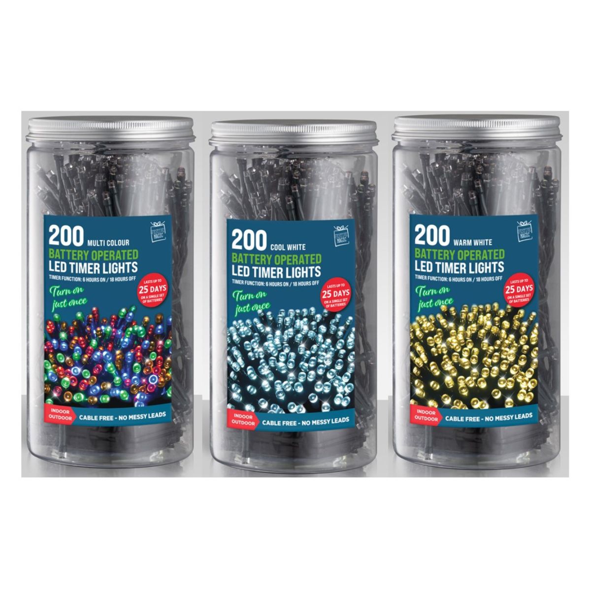 Timer Lights LED 200 B/op in Jar Assorted
