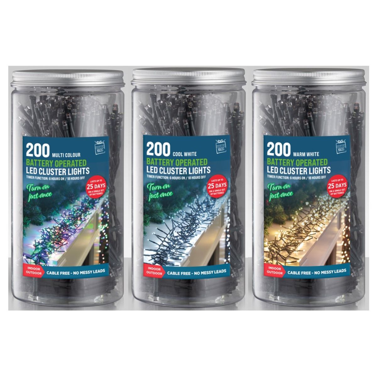 Timer LED Cluster Lights 200 B/op in Jar Assorted