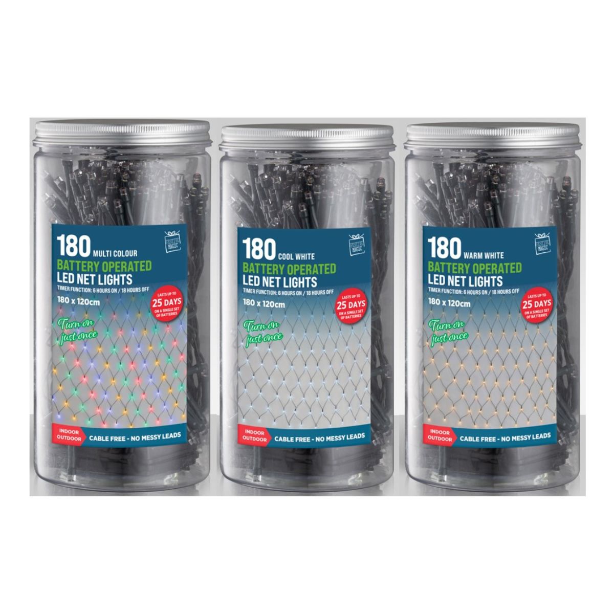 Timer LED Net Lights 180 B/op in Jar Assorted
