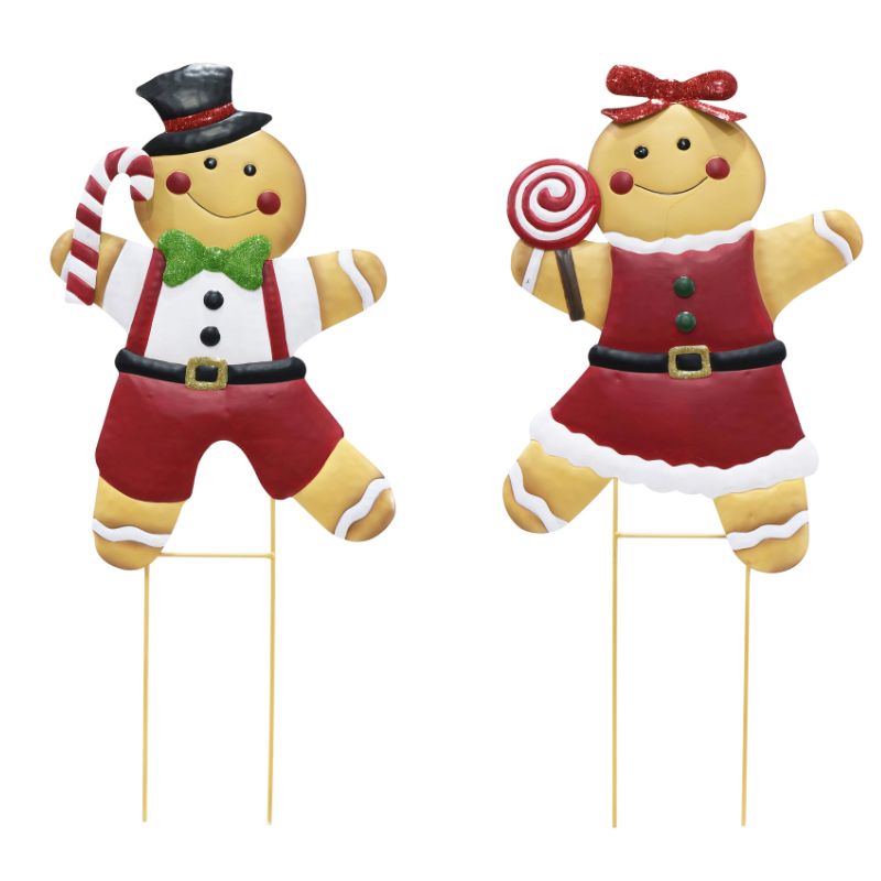 Christmas Metal Gingerbread Man Yard Decoration Assorted