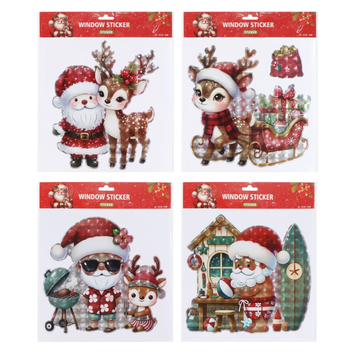 Christmas Window Cling Santa Laser Assorted