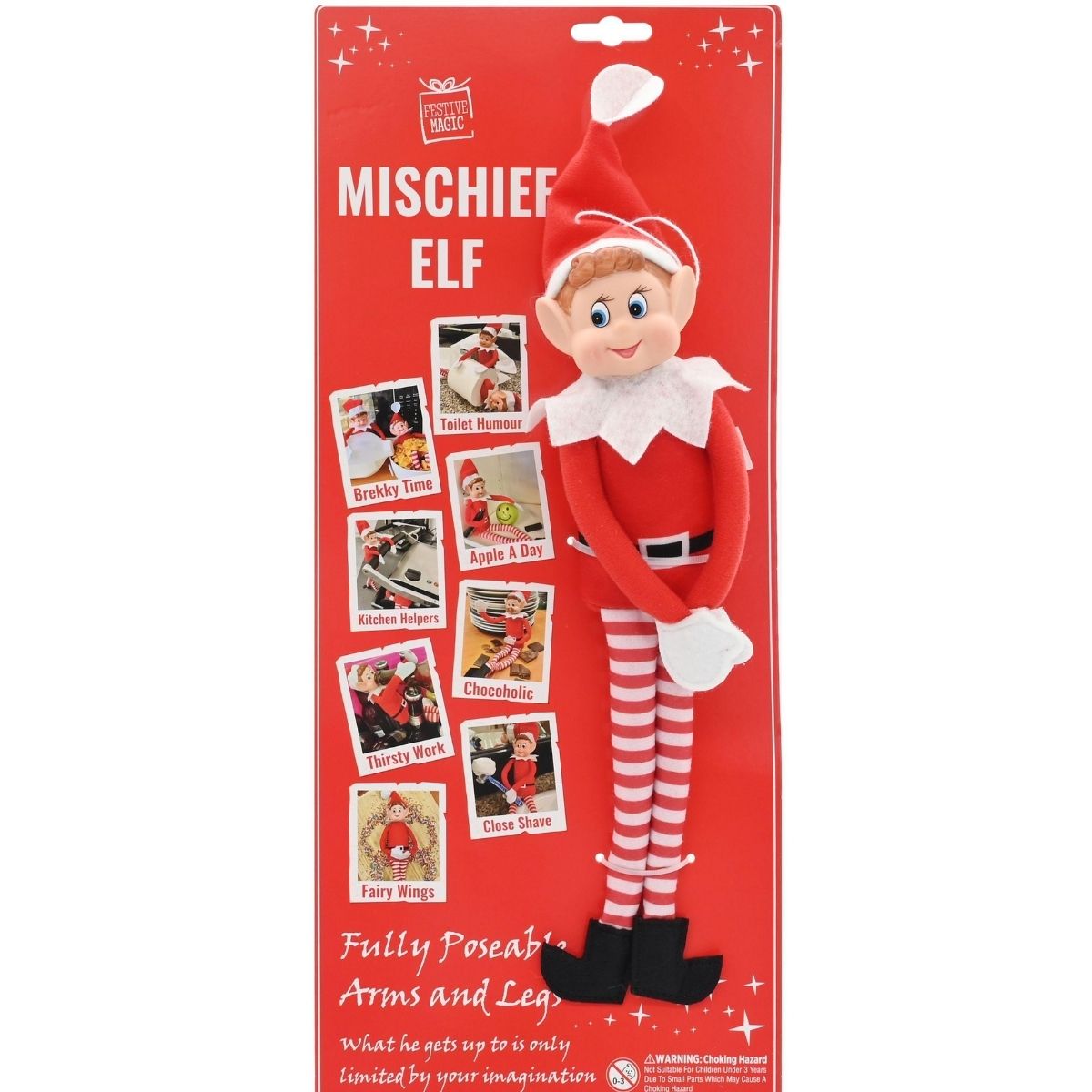 Christmas Elf Doll Mischiev-Elf Posable Tie-Card