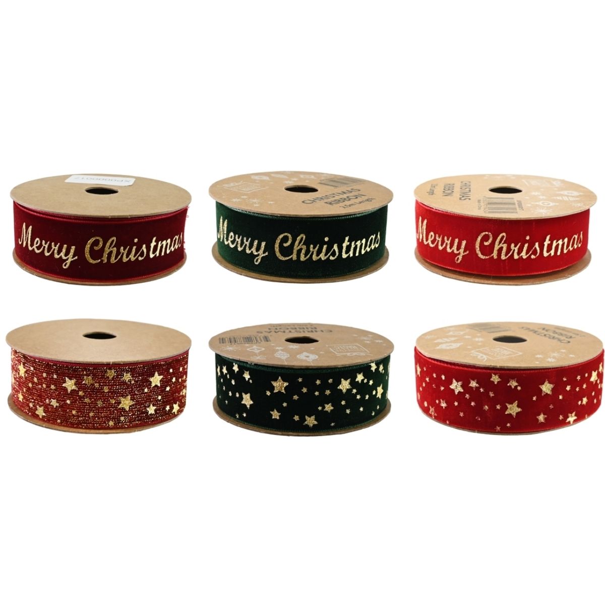 Christmas Ribbon Velvet Foil 25mmx2.5m Assorted Christmas decoration