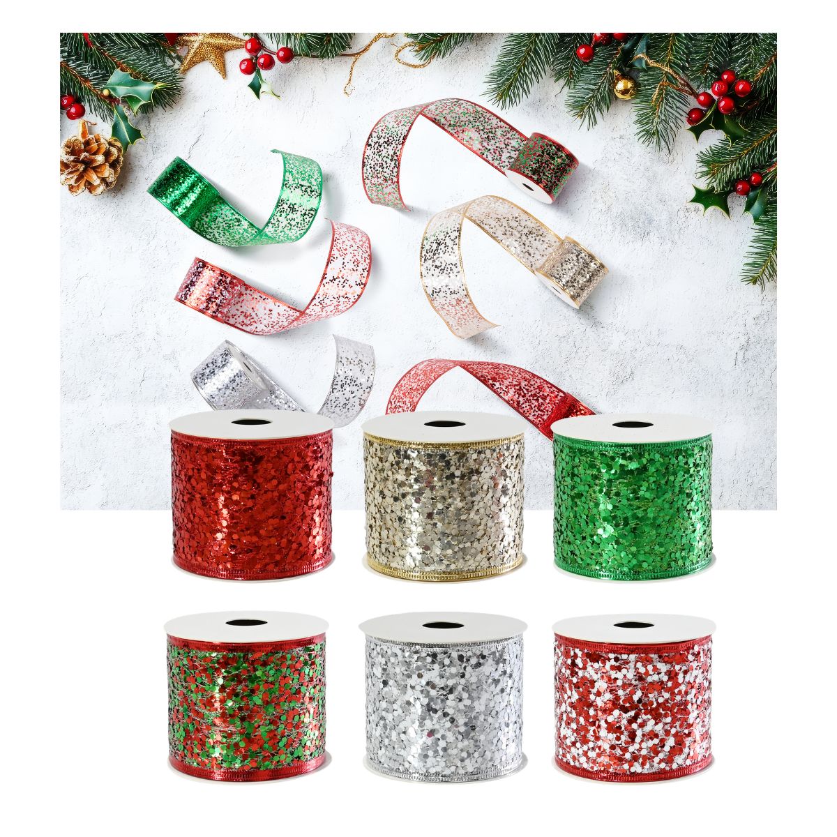 Ribbon Mesh Sequin 63mm x 2.7m Assorted