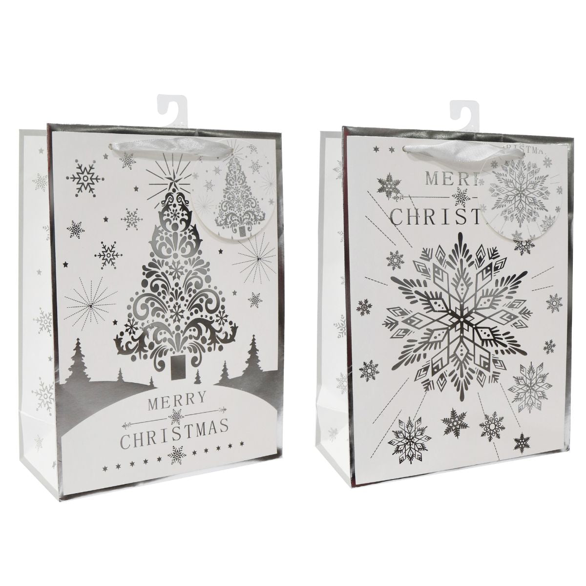 Giftbag Medium Silver White Christmas Foiled Assorted