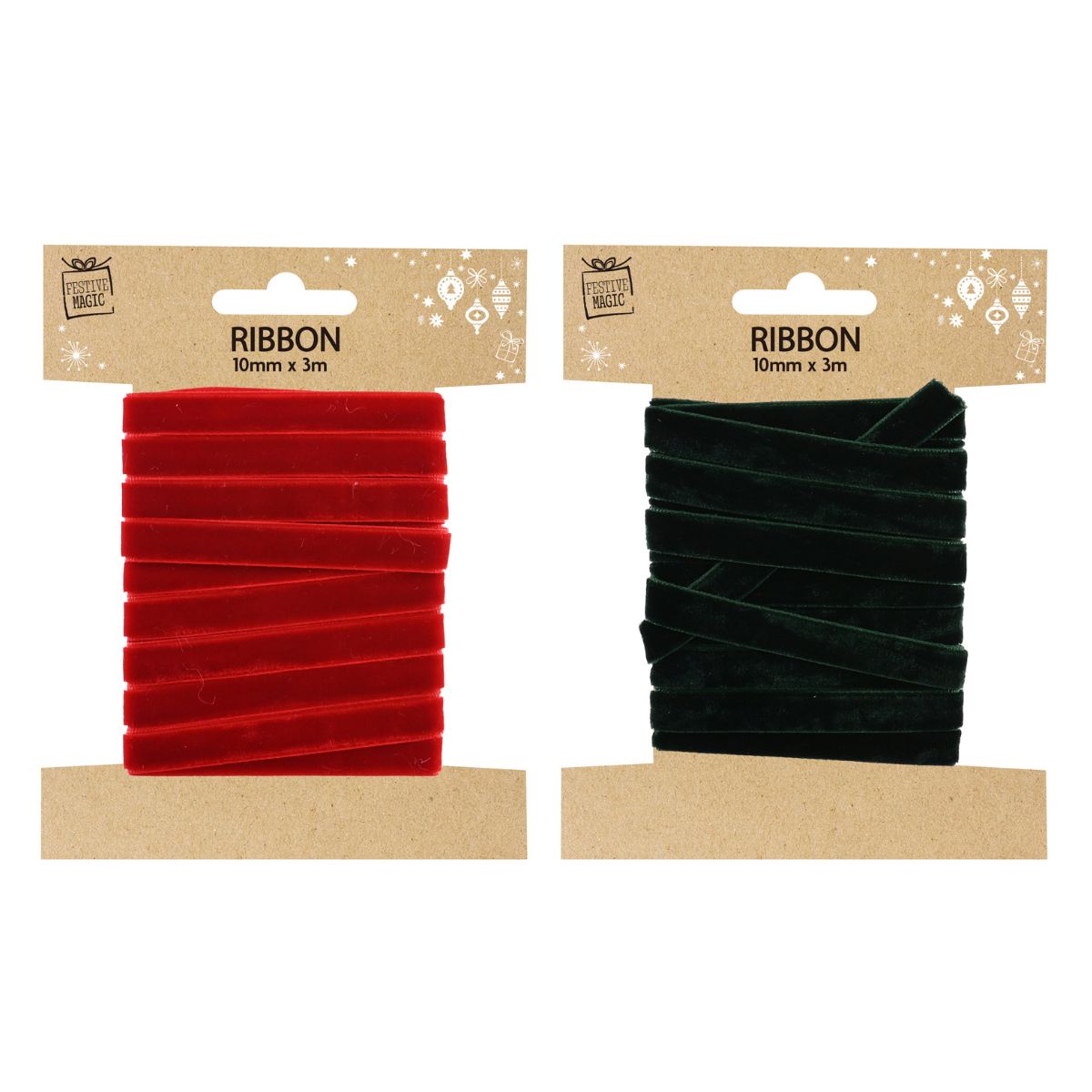 Velvet Ribbon 3m 10mm Assorted
