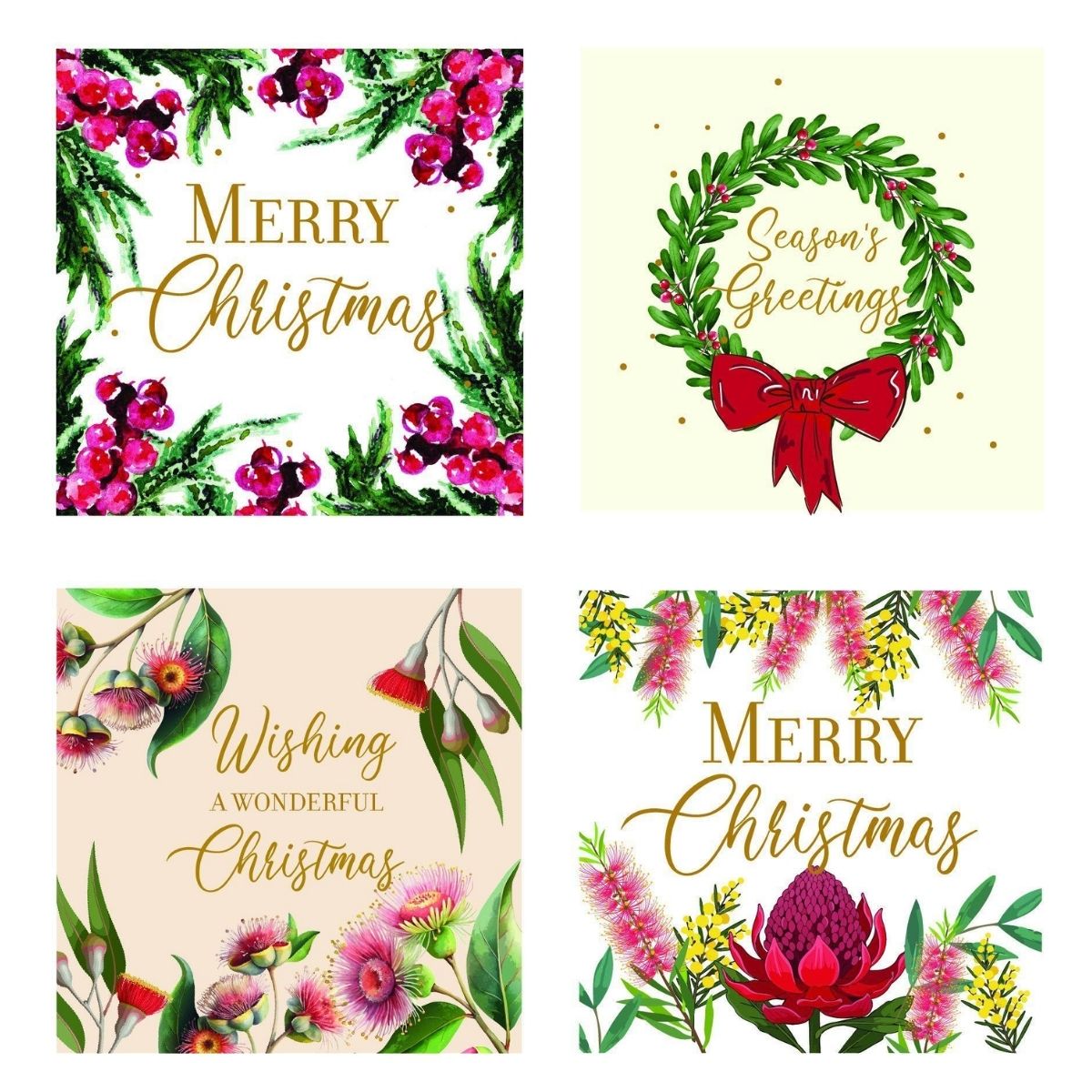 Christmas Cards Botanical Foil 10pk - affordable Christmas decoration NZ