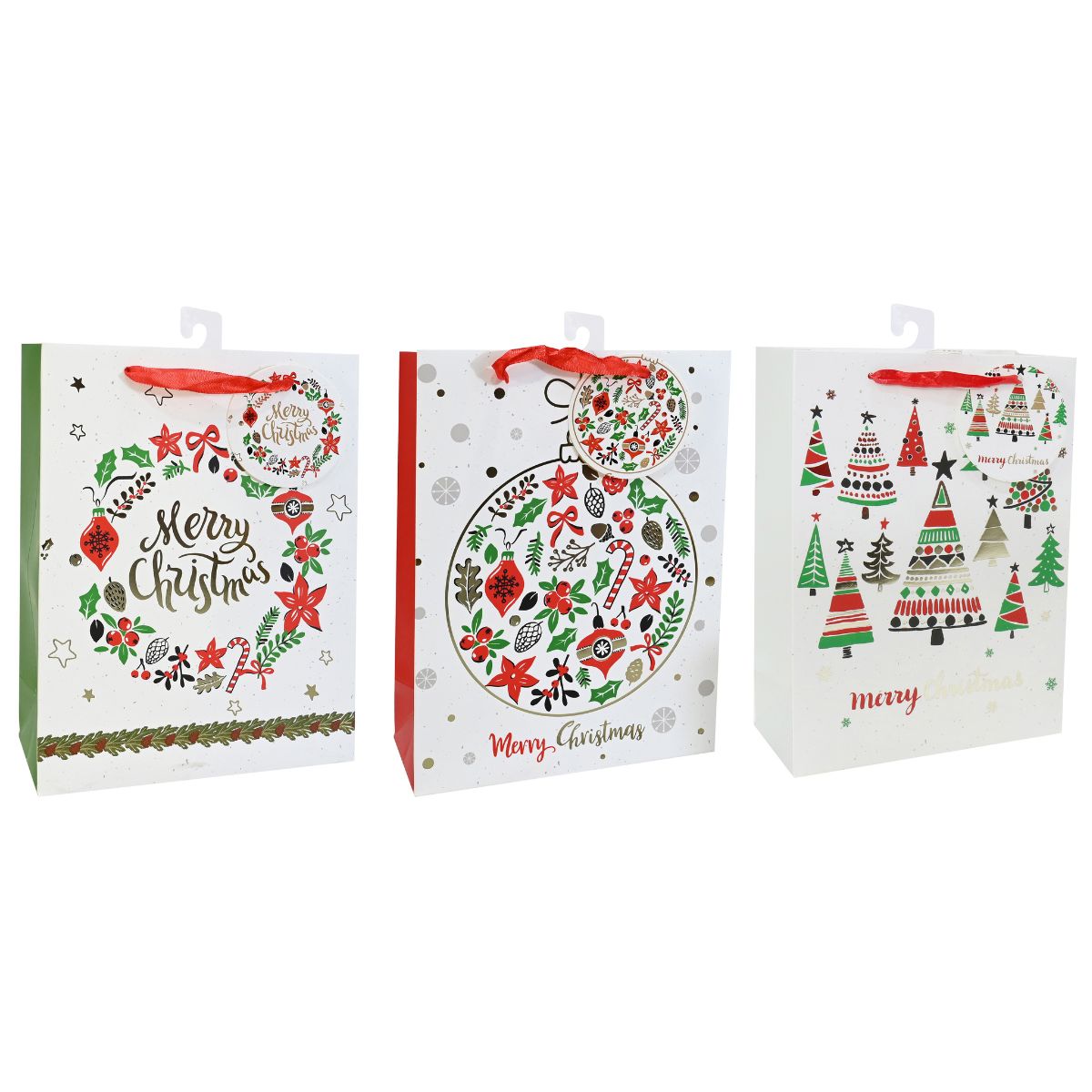 Christmas Giftbag Medium Classic Red-Green Gold Foiled Assorted