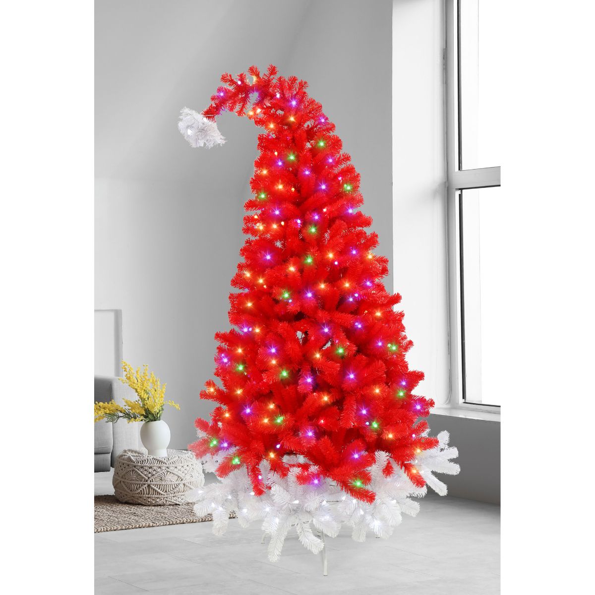 Christmas Pre-Lit Berry Light Santa Hat Tree 2m